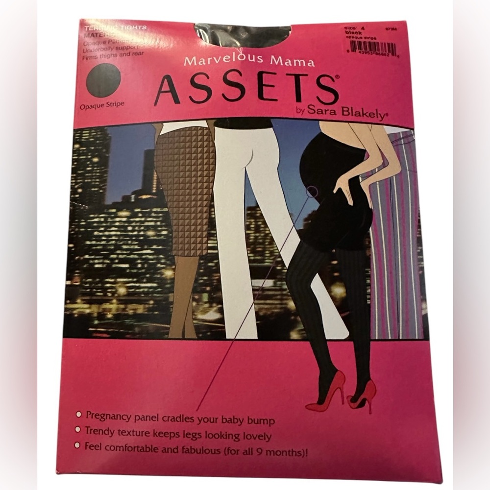 NWT Marvelous Mama Assets Sara Blakely Sz 4 Maternity Black Opaque Stripe Tights